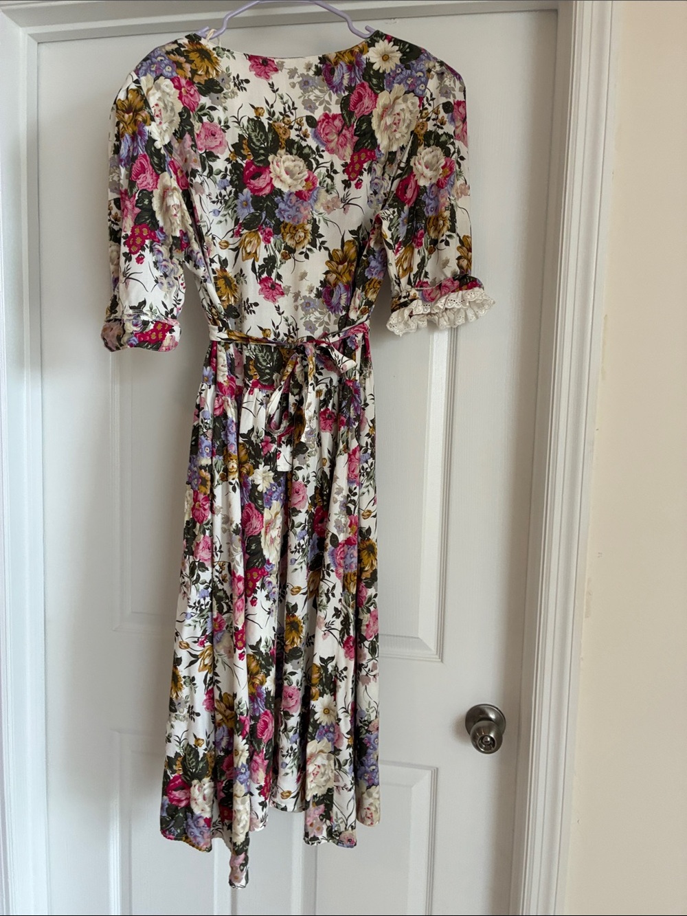 Vintage 80s Sweet Miranda Floral Rayon Midi Dress Prairie Cottagecore Button - Picture 7 of 9